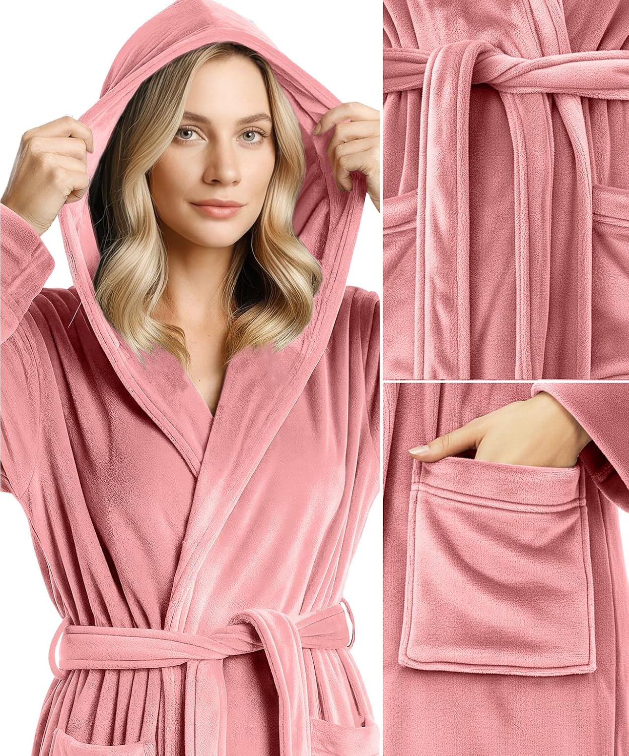 Premium Ultra Soft Robes for Women with Hood Plush Fleece Long Bathrobe