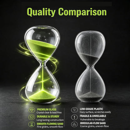 Hourglass, HoveBeaty Black Sand Timer, 15 Minute Hand-Blown Glass