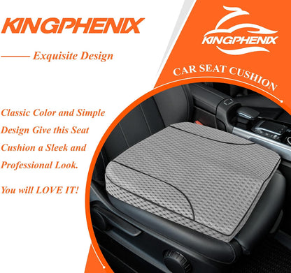 kingphenix Premium Car Seat Cushion, Memory Foam Driver Seat Cushion to Improve Driving View- Coccyx & Lower Back Pain Relief - Seat Cushion for Car, Truck, Office Chair (Leather Black)