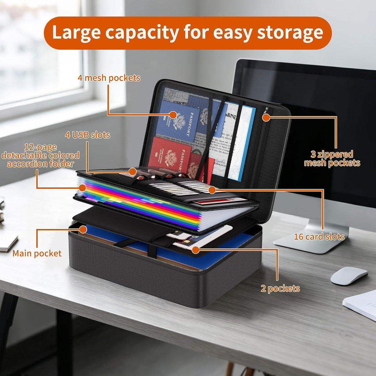 Tamfile Fireproof Document Box with Lock, Heat Insulated Safe Money Bag