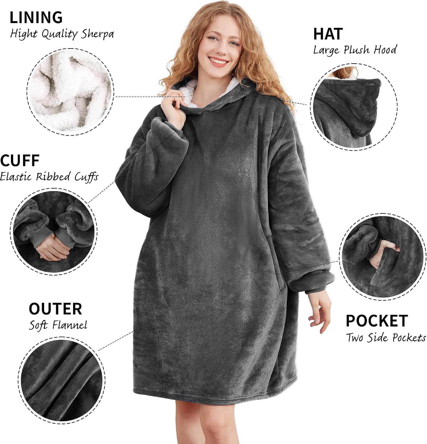 AmyHomie Wearable Blanket Hoodie for Adults & Teens,Oversized Sherpa Hooded Blanket,Warm Cozy Blanket Sweatshirt as Christmas Birthday Gifts for Women Men