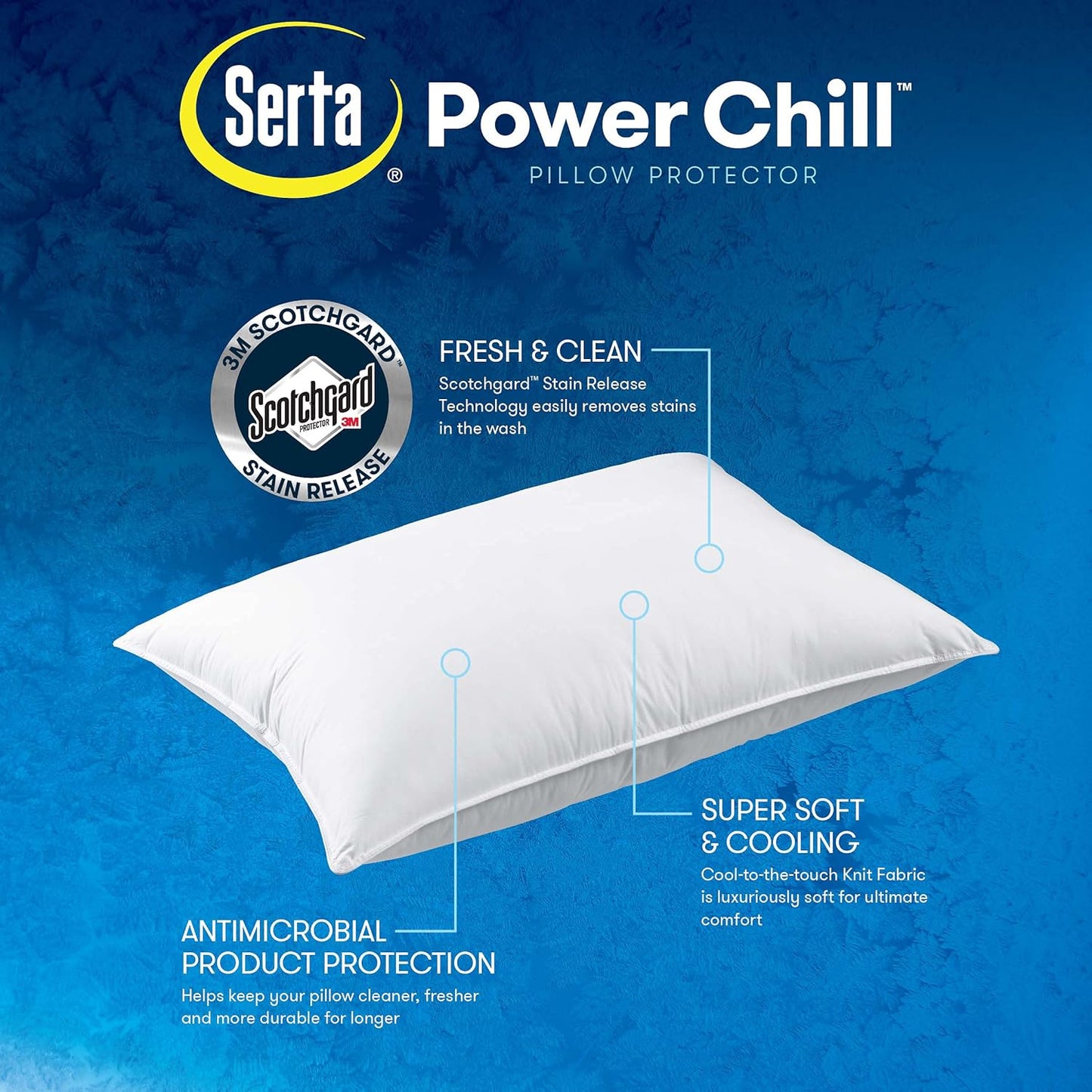 Serta Power Chill Cooling Pillow Protectors, Stain Resistant and Zippered Pillow Protector, Protects Pillow from Dust and Dirt, King, White, 2 Count ( Pack of 1)