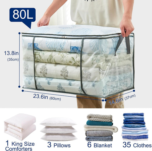 80L Clear Large Storage Bag for Clothes Comforters Blankets Pillows Bedding