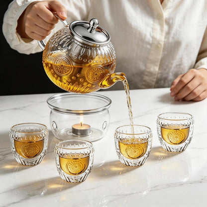 Amzcku 50OZ/1500ml Vintage Glass Teapot with Removable Infuser – Stovetop Safe, Borosilicate Glass Tea Kettle for Blooming & Loose Leaf Tea