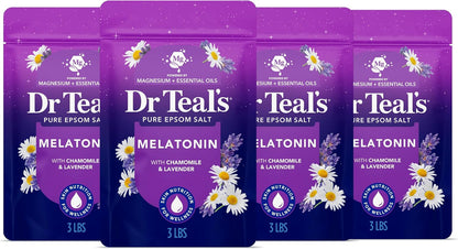 Dr Teal's Pure Epsom Salt, Melatonin Sleep Soak with Essential Oil Blend, 3 lb (Pack of 4)