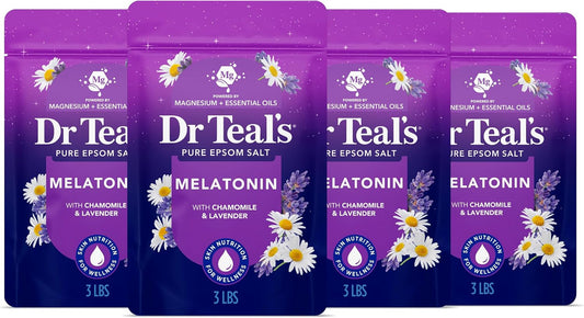 Dr Teal's Pure Epsom Salt, Melatonin Sleep Soak with Essential Oil Blend, 3 lb (Pack of 4)