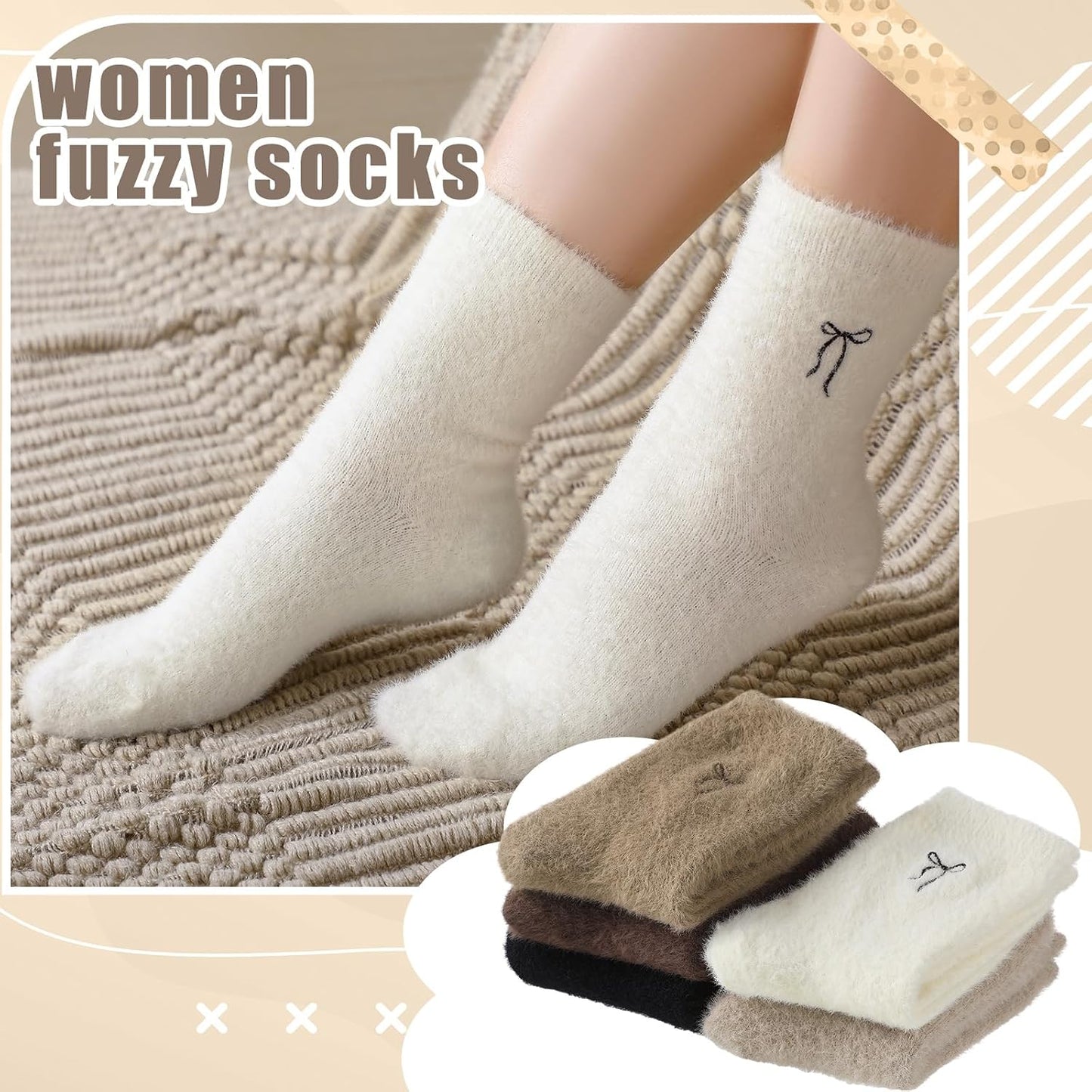 Geyoga 5 Pairs Fuzzy Socks for Women Cozy Spa Slipper Socks Coquette Preppy Stuff Soft Fluffy Home Sleeping Birthday Gift