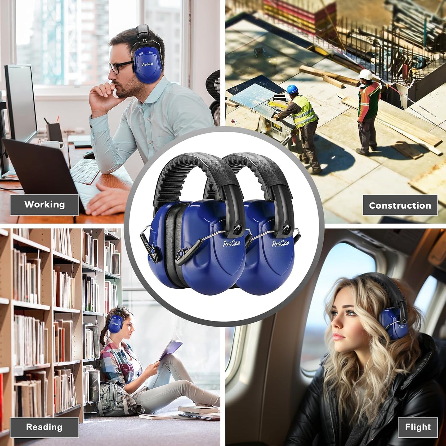 ProCase NRR 28dB Noise Reduction Ear Muffs, Foldable Adjustable Passive Noise Cancelling Headphones for Adults Kids Autism, Hearing Protection for Shooting, Construction, Mowing, Studying -Black - Colors B