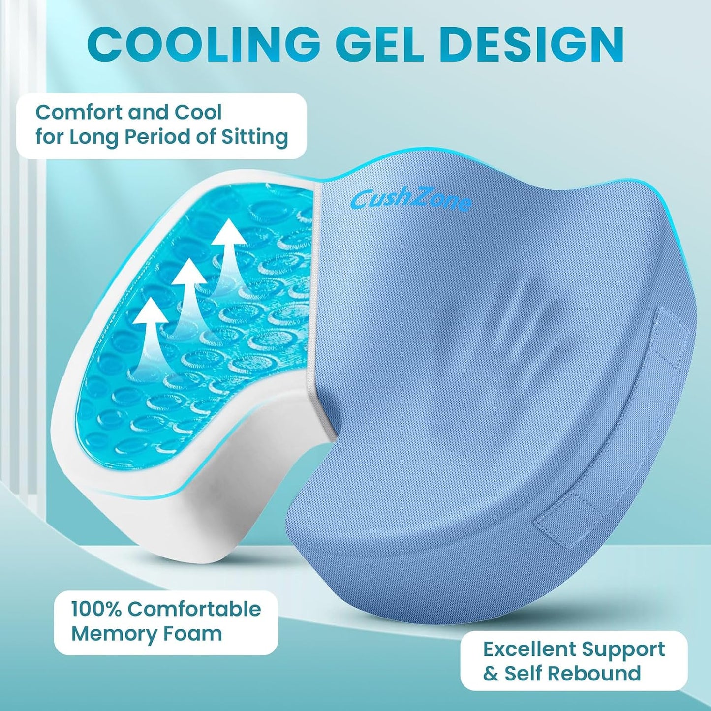 Office Chair Seat Cushion, Cooling Gel Enhanced Memory Foam Cushion for Long Sitting - Back, Sciatica, Coccyx, Tailbone Pain Relief Pillow - for Office, Gaming, Car, Wheelchair - Black, Large