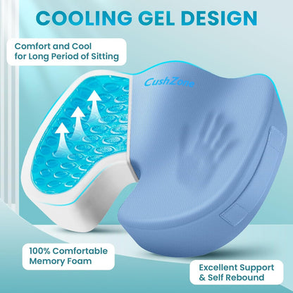 Office Chair Seat Cushion, Cooling Gel Enhanced Memory Foam Cushion for Long Sitting - Back, Sciatica, Coccyx, Tailbone Pain Relief Pillow - for Office, Gaming, Car, Wheelchair - Black, Large