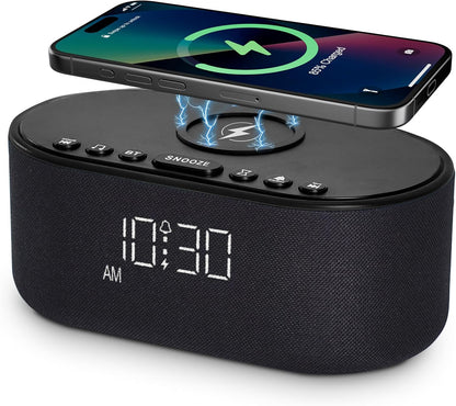 Sound Machine Alarm Clock for Bedrooms: Bluetooth 10W Stereo Sound Speaker with Wireless Charging - White Noise Machine for Sleeping with 21 Soothing Sounds - Putty