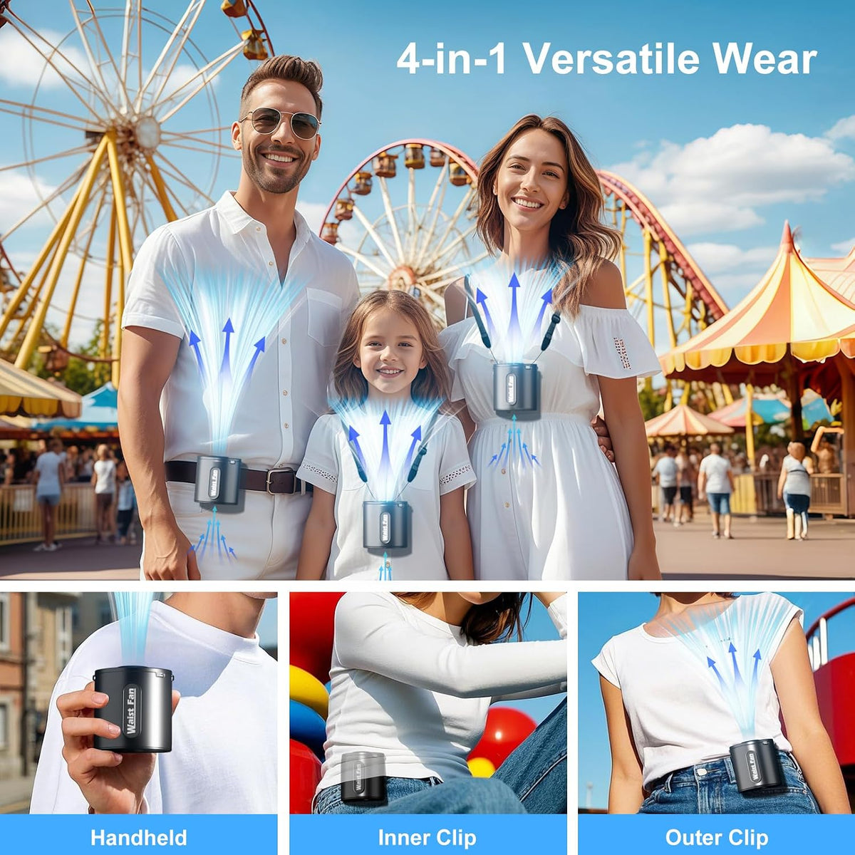 Portable Waist Fan 10000mAh, Up to 45H Runtime,18000RPM Strong Air, Rechargeable Wearable Fan, 4-Speed Hands-Free Belt Fan, Clip-On Shirt Fan for Outdoor Work, Jobsite, Travel, Camping, Gift