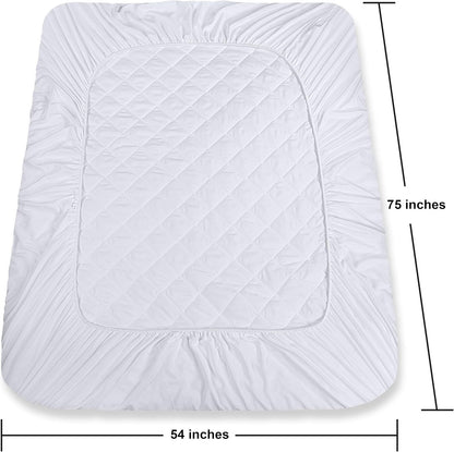 Quilted Fitted Mattress Pad, Queen Mattress Protector Topper with Deep Pocket Stretches up to 16 Inches, Machine Washable Mattress Cover by Utopia Bedding (White)