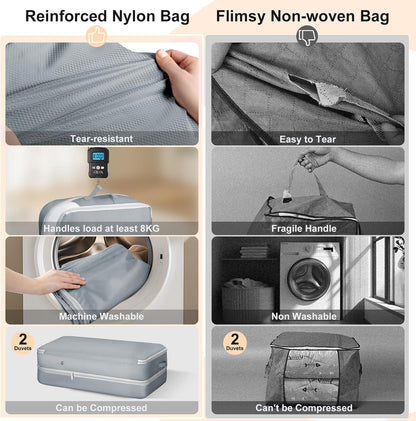 Comforter Storage Bag - Large Capacity Bedding Storage Bags Ultra Space Saving Self Compression Organizer, Washable Compression Bags for Storage Comforter Blanket Duvet Pillow, Beige