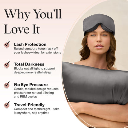 Kitsch Contour Pillow Eye Mask – Softer Than Silk Eye Masks for Sleep, Blindfold Sleep Masks for Women & Men, No Eye Pressure, Lightweight, Eye Care, Travel Essentials - Charcoal