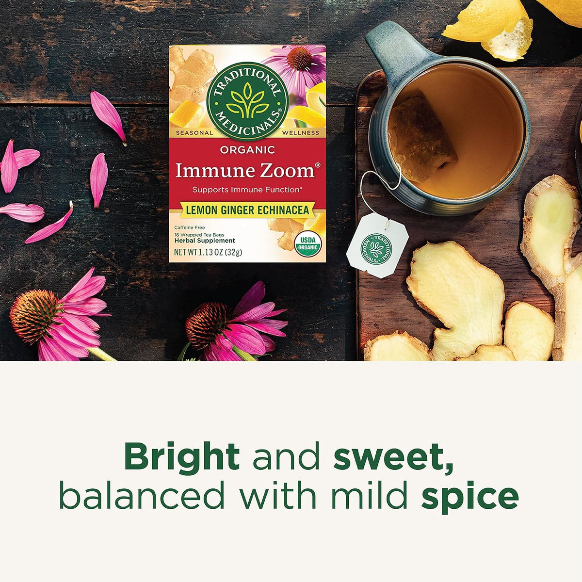 Traditional Medicinals Organic Immune Zoom Lemon Ginger, 16 Tea Bags