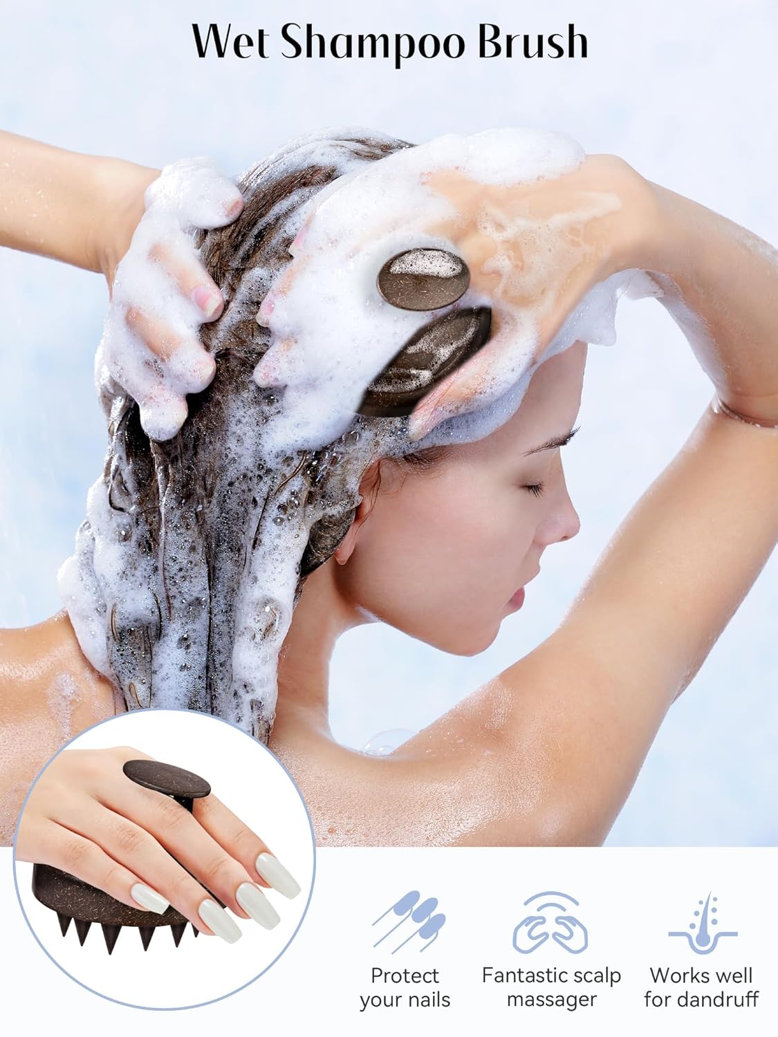 HEETA Scalp Massager Hair Growth, Soft Silicone Scalp Scrubber Shampoo Brush for Exfoliation, Dandruff Removal Head Massage Stress Relax, Wet & Dry Use for Thick Thin Curly Hair Care, Black