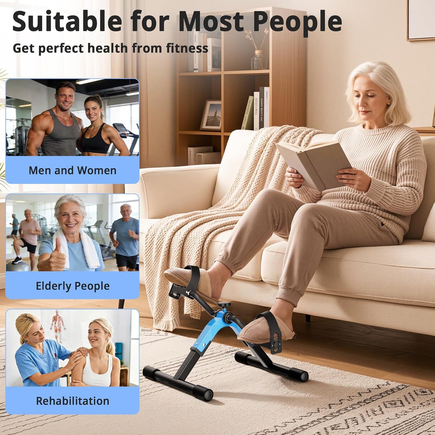 Folding Pedal Exerciser Mini Exercise Bike Under Desk Bike for Arms and Legs Workout, Portable Desk Bike Peddler Machine for Sedentary Officer & Seniors