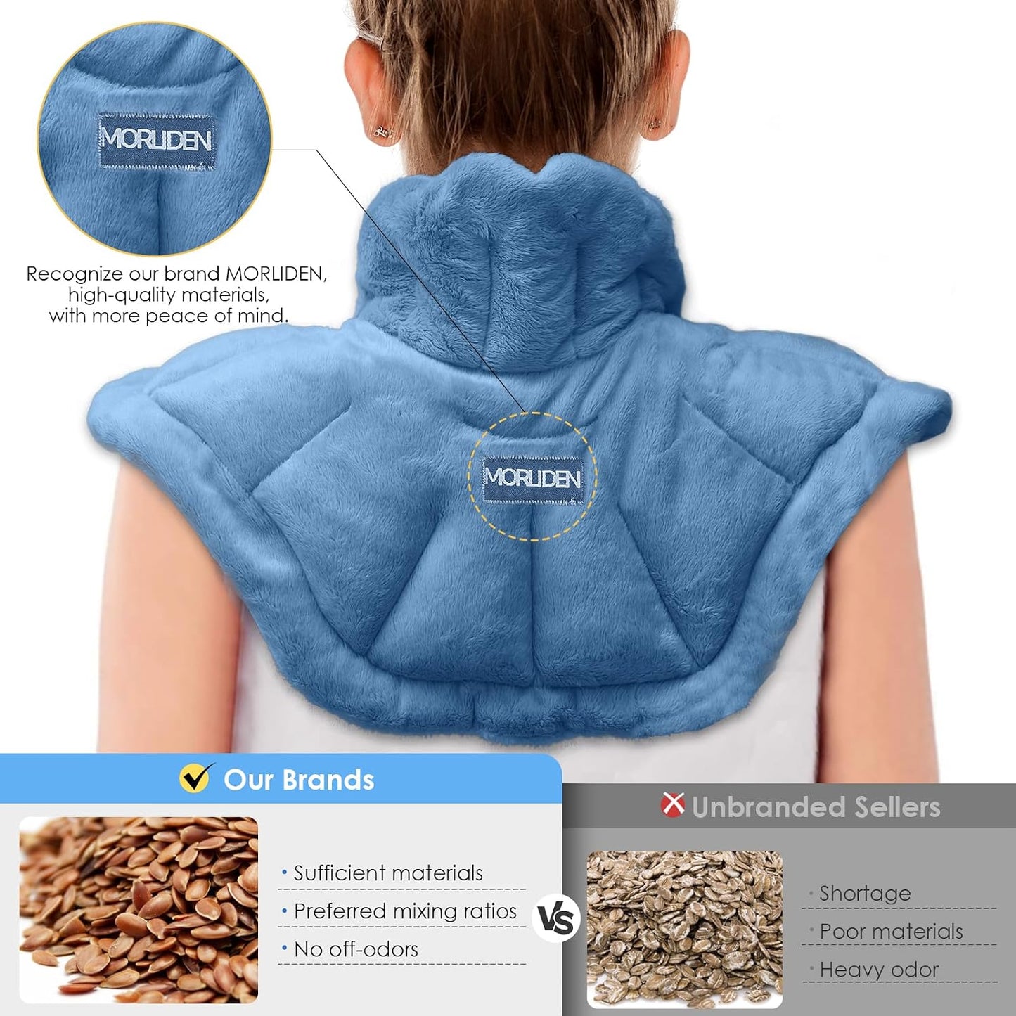 MORLIDEN Microwavable Heated Neck Wrap Warmer and Shoulder Weighted Heating Pad Microwave for Hot and Cold Compress - Dark Gray