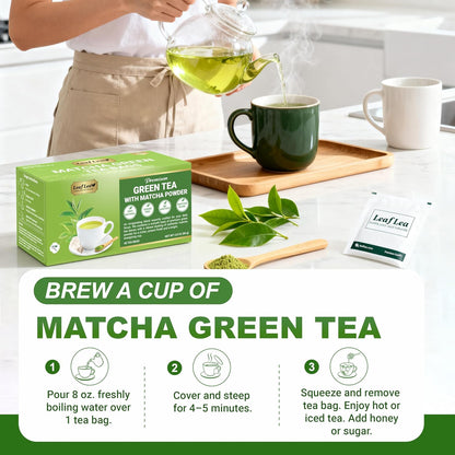LeafLea Matcha Green Tea Bags, 80 Individually Wrapped, Stock-Up 2-Pack