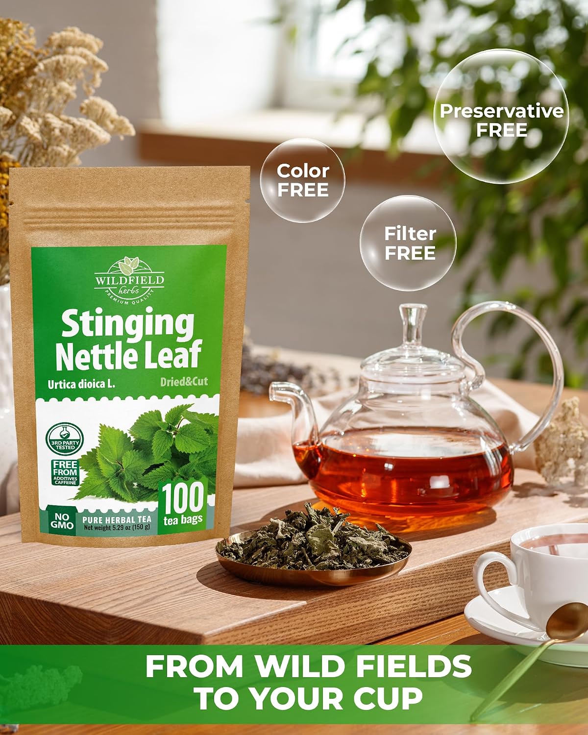 100 Bags Nettle Leaf Tea Dried Stinging Nettle Herb (Urtica Dioica) - 100 Count 1.5g Tea Bags Herb Hojas De Ortiga