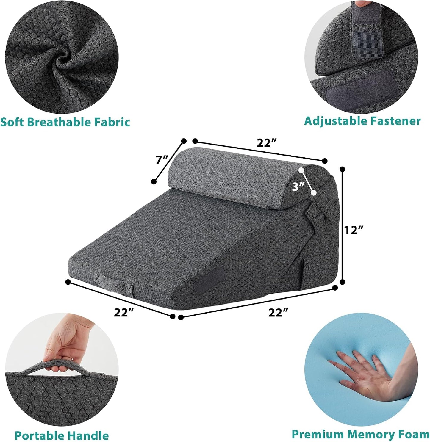 Bedluxe Wedge Pillow Headboard, 3PCS Orthopedic Bed Wedge Pillows Set for After Surgery, Adjustable Pillow Wedge for Acid Reflux&Back Pain Relief, Sleeping, Back Pillow for Bed Sitting Up, White/Grey