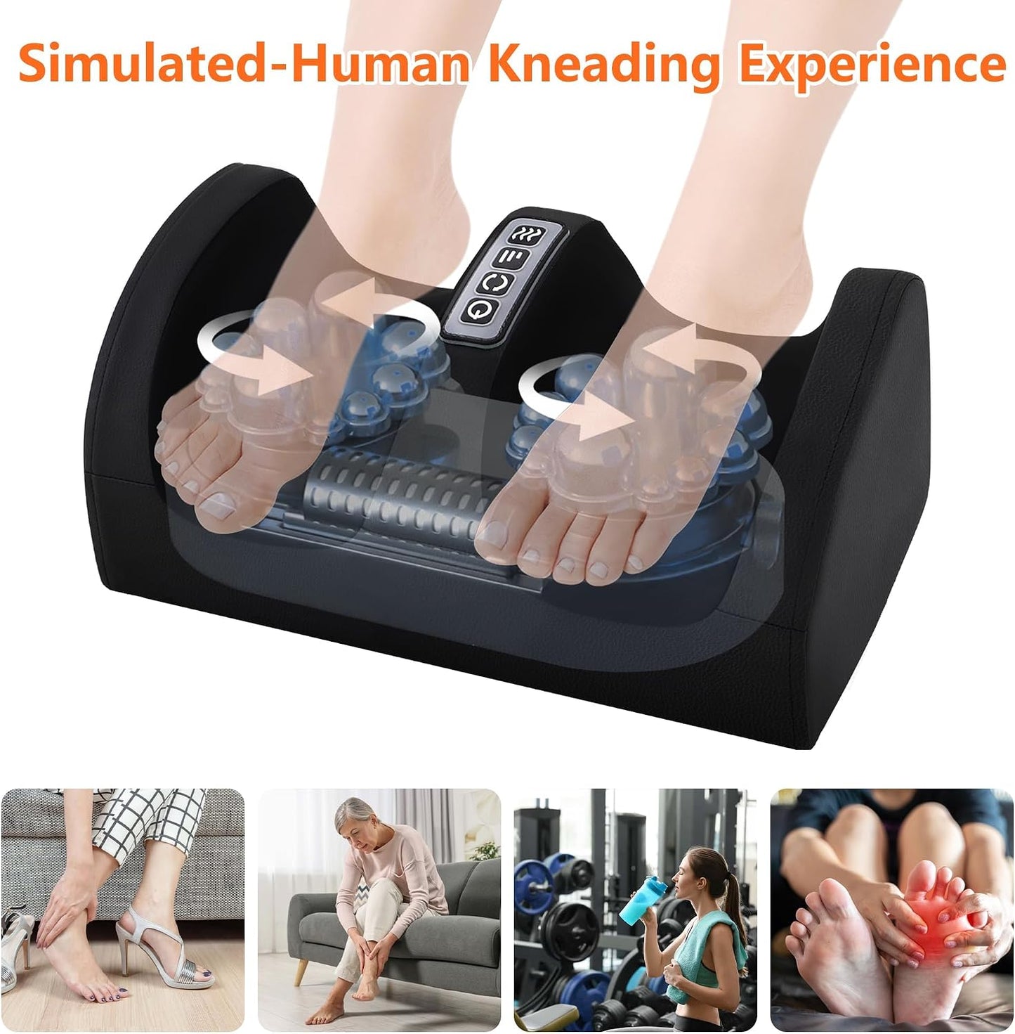 Foot Massager with Heat, Electric Foot and Calf Massager with Roller, Deep Tissue Massage for Plantar Fasciitis, Neuropathy & Pain Relief, Gifts for Women & Men(Dark Black)