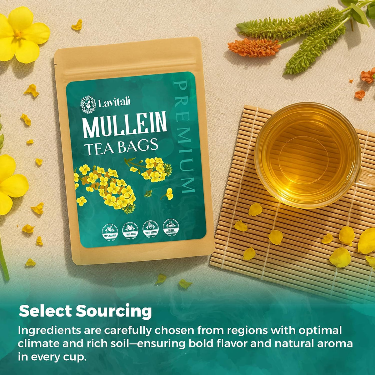 Lavitali, Mullein Leaves Tea | 120 tea bags, 100% Pure Herbal Tea | Caffeine-Free, No Sugar, Eco-Friendly Filter Bags | Daily Natural Botanical, Hot or Iced Herbal Infusion