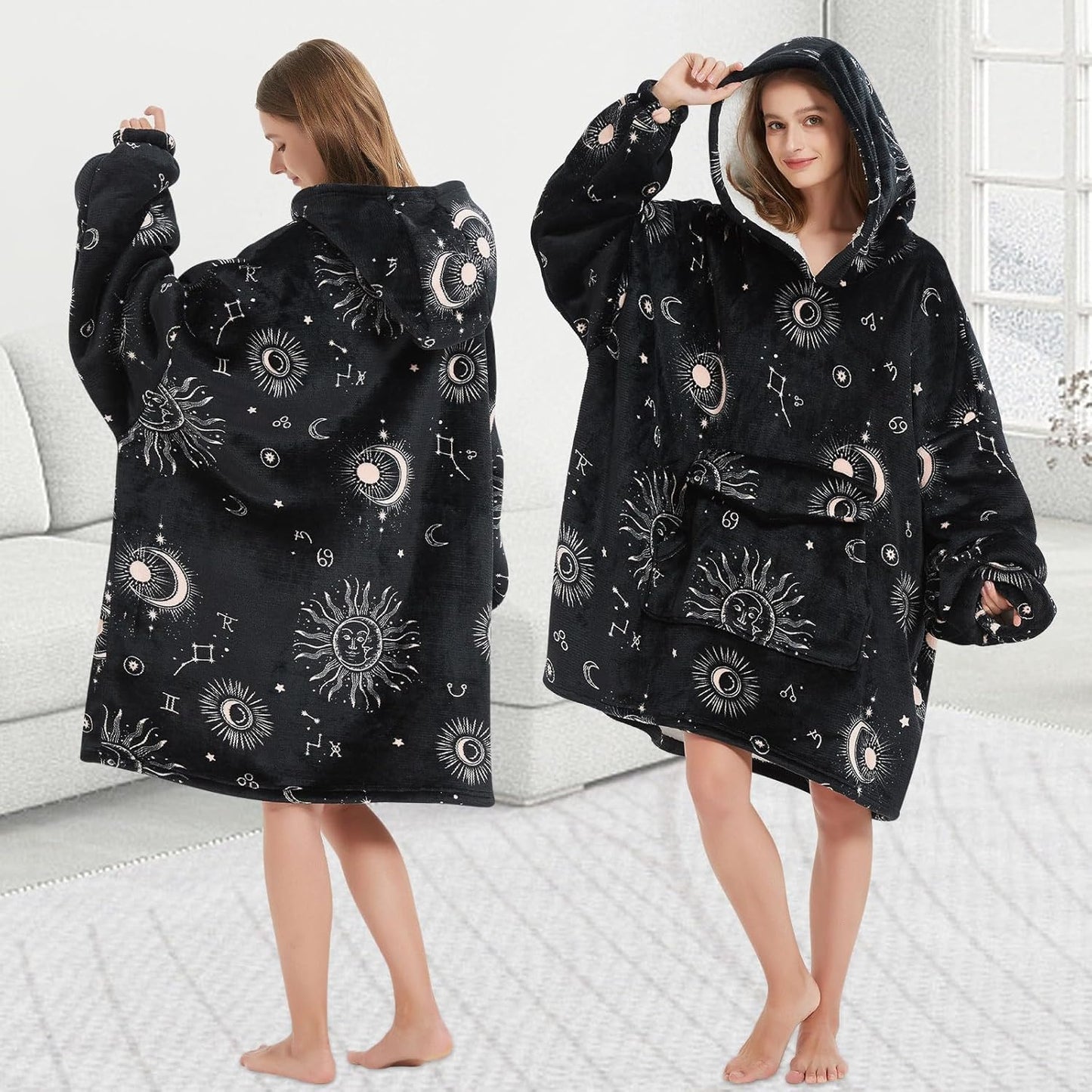 Mewkou Wearable Blanket Hoodie for Adult,Oversized Sherpa Fleece Blanket Hoodie for Women Men,Grey
