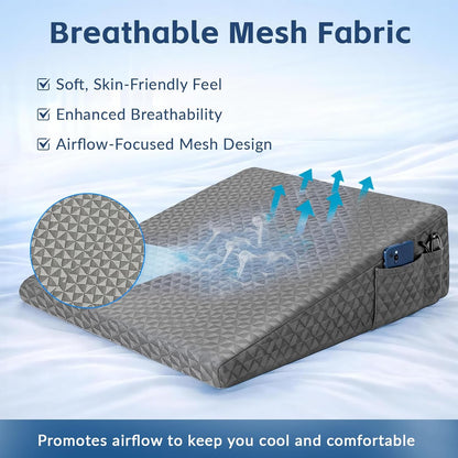 Wedge Pillow for Sleeping, 7.5" Bed Wedge After Surgery, Back Pain Relief, Memory Foam Pillow Triangle Incline Wedge for Back Support, Leg Elevation