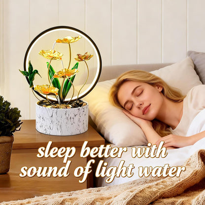15" H Indoor Modern Tabletop Water Fountain LED Light, Yoga Meditation Room Father Day Decor Lotus Flower Floor-Standing Fountain