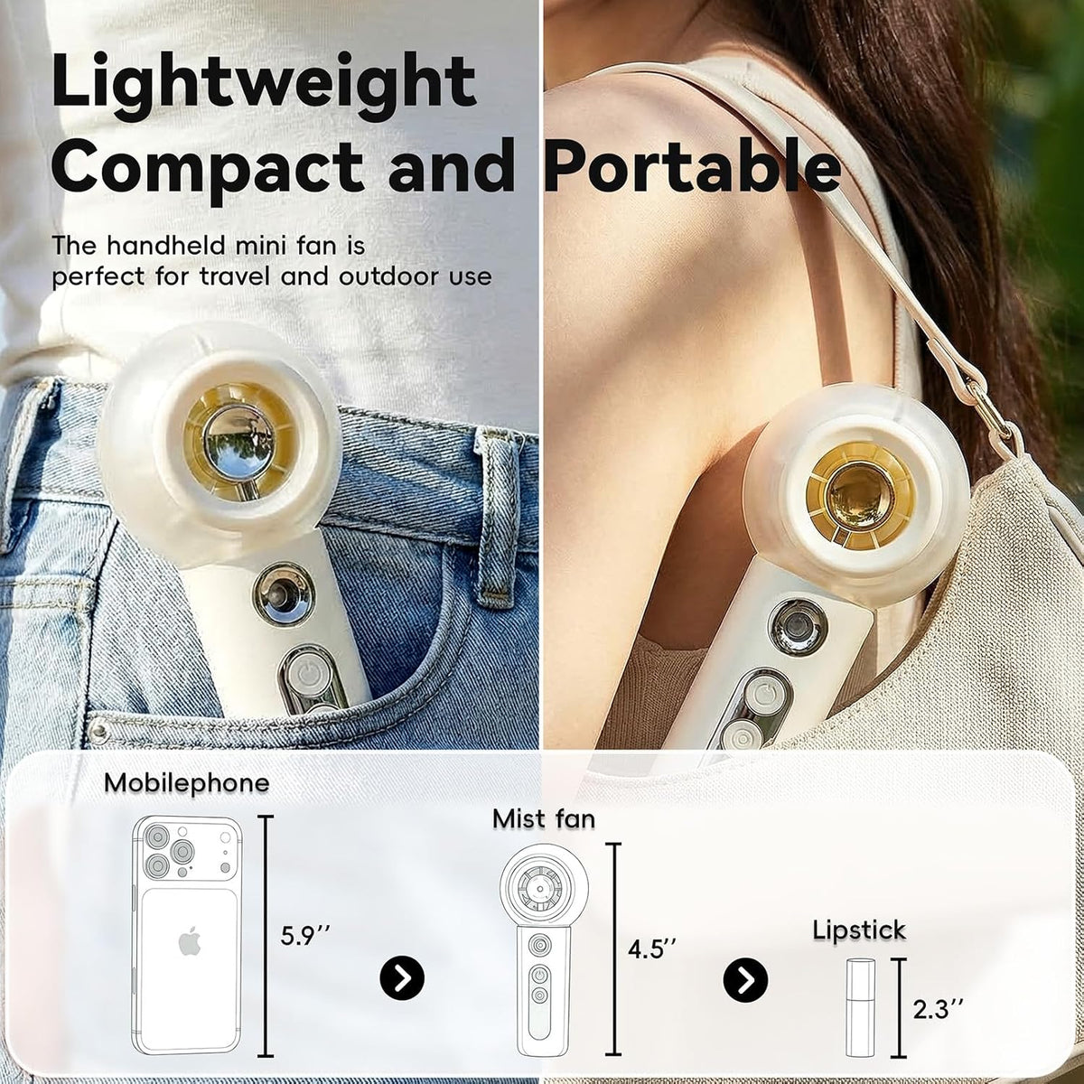 Portable Handheld Misting Fan, Rechargeable Mini Fan with LED Display