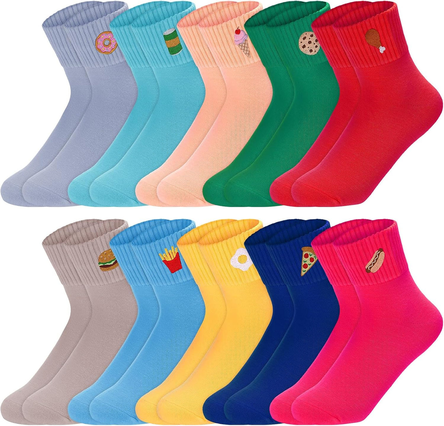Eurzom 10 Pairs Socks Womens Crew Elastic Ankle Length Cotton Socks Aesthetic Cute Lightweight Low Cut Gifts for Women - Colors A