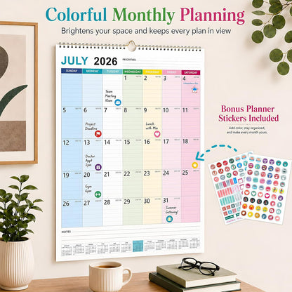 Large Wall Calendar 2026-2027, 18-Month Wall Calendar from July 2026 to December 2027, 15" x 22" 2026 Wall Calendar with Spacious Blocks, Julian Dates, Habit Tracker & Full-Year Reference for Home Office School Colorful