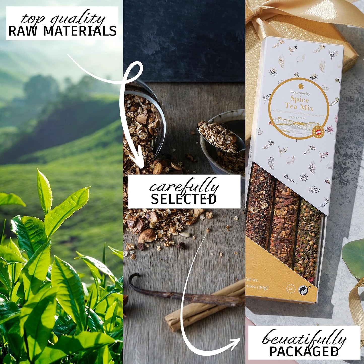 Gourmanity Bedtime Tea Sampler Gift Set, Naturally Calming Herbal Blends, Warm Up and Snuggle Down with our 3 Sleepy Tea Flavors, Product of Austria, 0.74oz