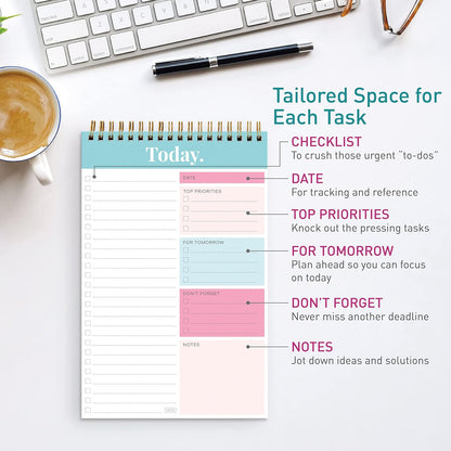 Sweetzer & Orange Daily & Weekly To Do List Notepad – Undated Work Planner & Organizer with Wish List Section, 52-Sheet Coiled Task Pad for Productivity – SET OF 4 To Do List Notebook for Work