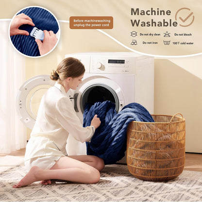 Homemate Heated Blanket Electric Throw - 50"x60" Heating Blanket Throw 1/2/4/6/8 Hours Auto-Off 10 Heat Levels Over-Heat Protection Soft Flannel Sherpa Heater ETL Certification