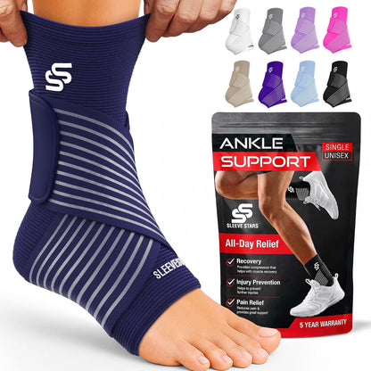 Sleeve Stars Ankle Brace for Women & Men, Ankle Wrap for Sprain, Compression Sleeve for Plantar Fasciitis Relief, Easy Customizable Support: w/ Removable Strap (Single/M:10"-12"/Black)