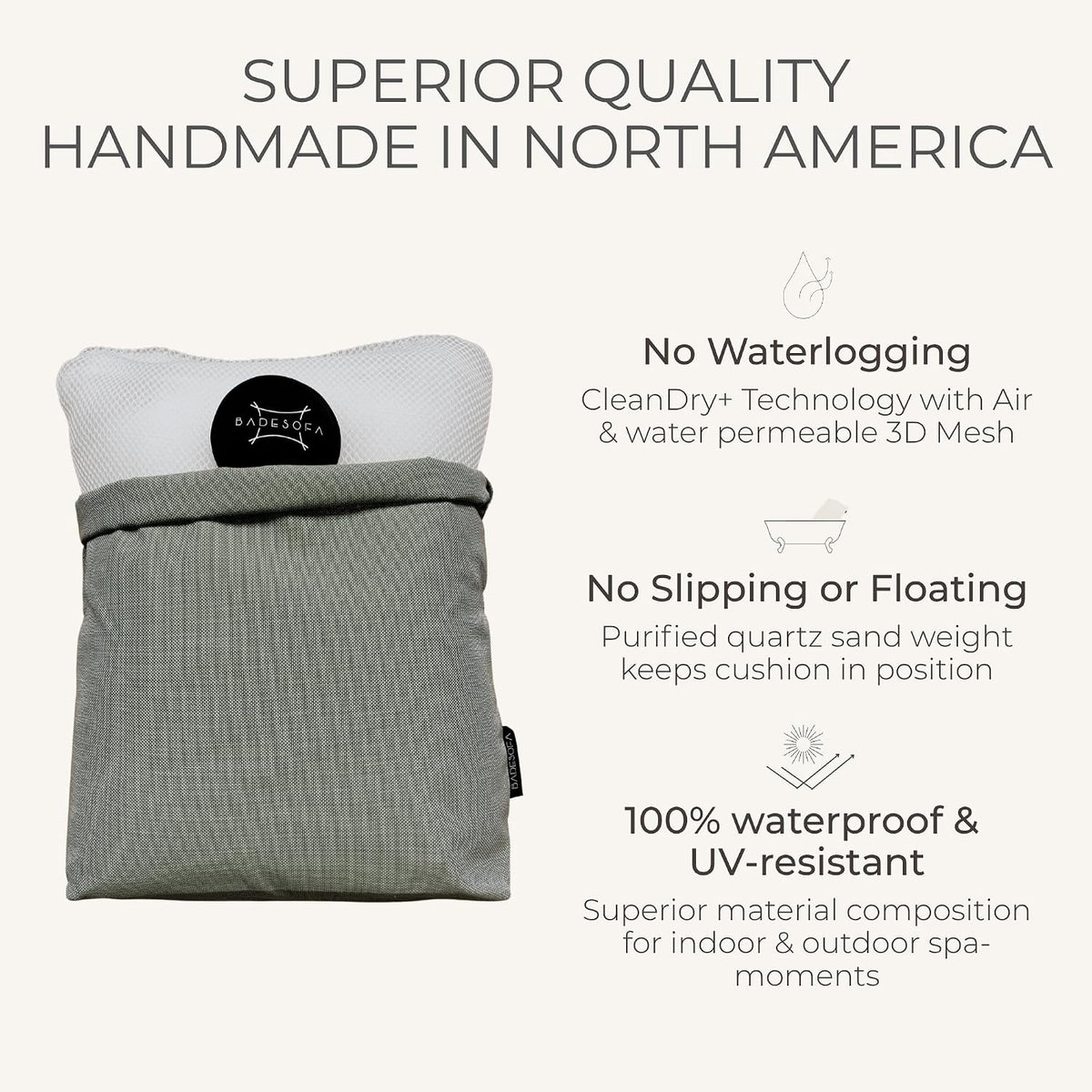 BADESOFA® Luxury Bath Pillow M in Ivory, Quick-Drying Bath Back Pillow