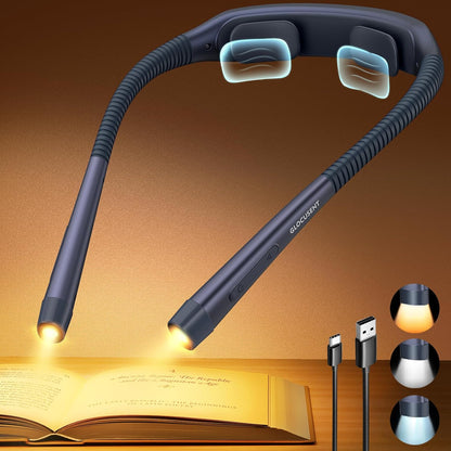 Glocusent Neck Light with Timer, 100 Hours Book Light for Bedtime Reading