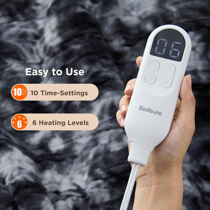 Bedsure Heated Blanket Throw Blanket with Preheat Function - Fast Heating Electric Blanket, Soft Flannel Throw with 6 Time Settings(Up to 10H), 6 Heating Settings, Gifts for Grandma (50"x60", Cream)