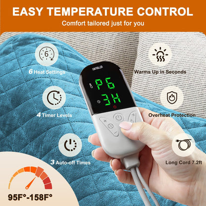 35 x 20 Inch King Size Electric Heating Pad for Back, Neck and Shoulders | FSA Eligible HSA, for Period Cramps, Abdomen and Knee, Dry or Moist Heat Use, 2H Auto Shut Off, 6 Heat Settings, Washable