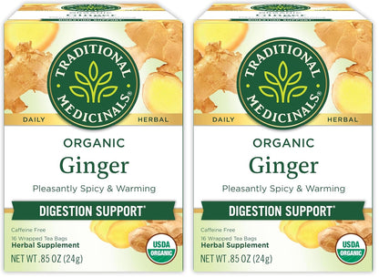 Traditional Medicinals Tea, Organic Ginger, Healthy Digestion, Pleasantly Spicy & Warming, 16 Tea Bags