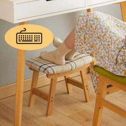 Foot Stool Ottoman Foot Rest Under Desk,Small Stool for Living Room, Bedroom and Kitchen (Brown Legs - Beige Stool Surface)