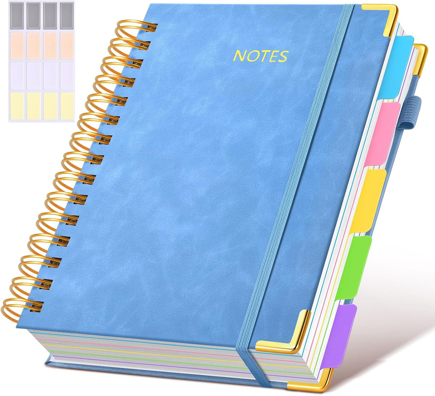 Hardcover Spiral Notebook journal with Removable Dividers Tabs, 300 Pages Leather 5 Subject Notebook College Ruled, 8"x10" Large B5 Notebooks for Work School Note taking, Lined Journal for Women,Black