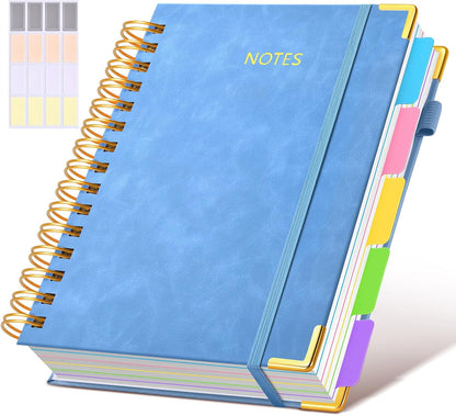 Hardcover Spiral Notebook journal with Removable Dividers Tabs, 300 Pages Leather 5 Subject Notebook College Ruled, 8"x10" Large B5 Notebooks for Work School Note taking, Lined Journal for Women,Black