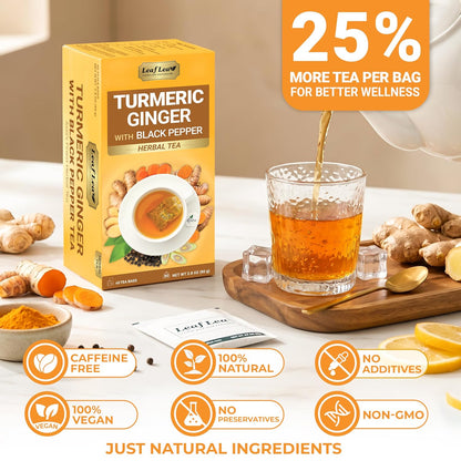 LeafLea Turmeric Ginger Black Pepper Tea Bags, 120 Count Family Pack