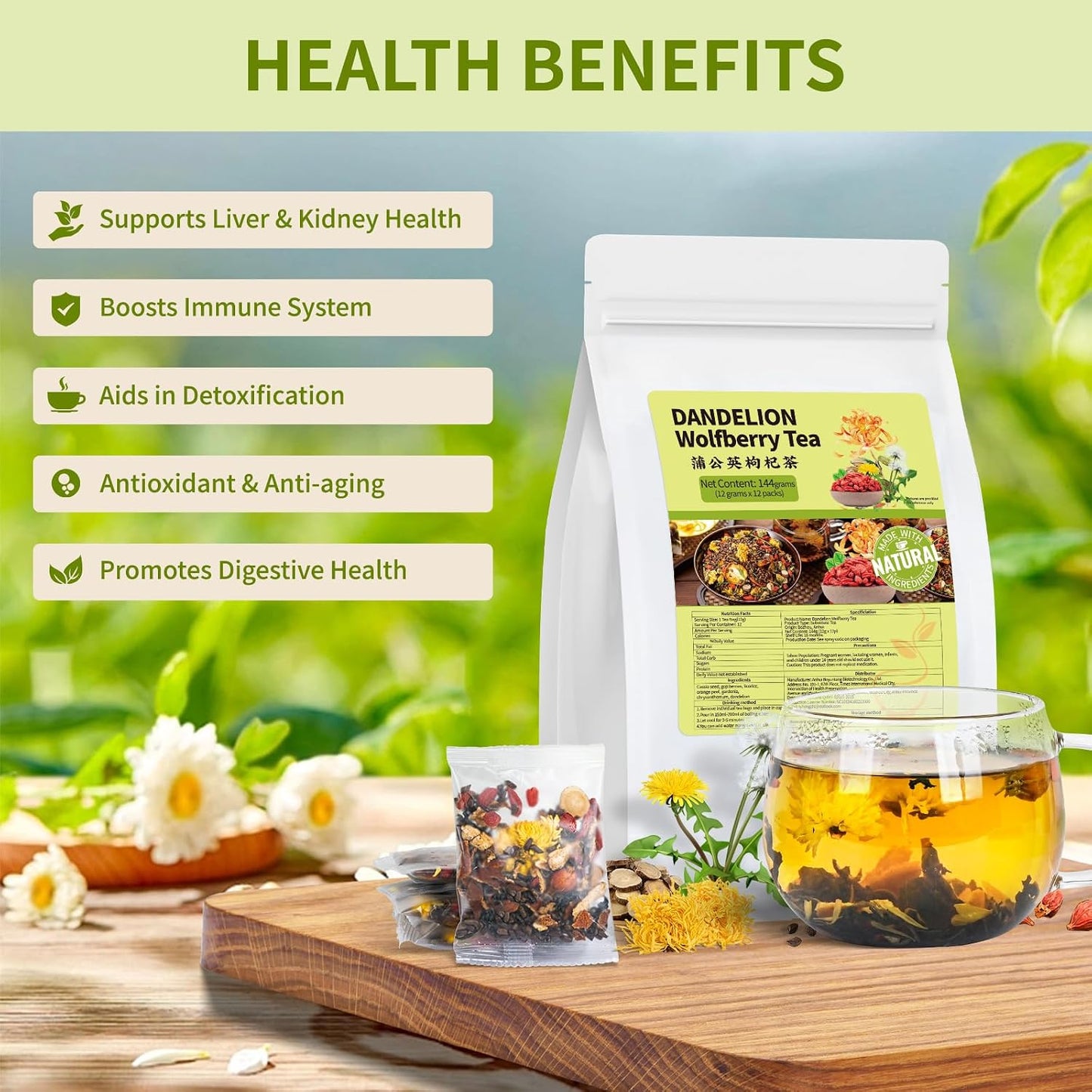 Liver Detox Tea, Chinese Kidney and Liver Cleanse Detox Herbal Tea Support Kidney Healthy Function with 11 Precious Ingredients Formula (1 Pack/15 Bags)