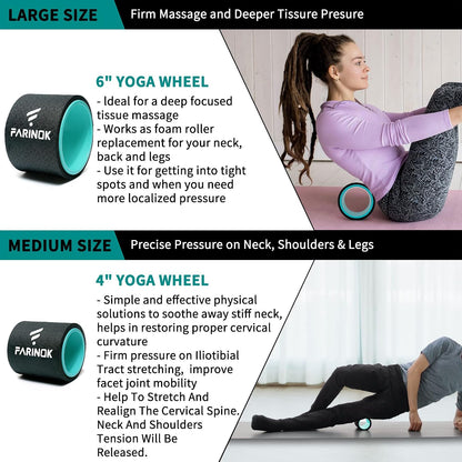 Yoga Wheel Set of 3+1, Upgraded 10MM Thick Back Wheels for Pain Relief & Stretching, Strongest Back Roller for Deep Tissue Massage, Improving Yoga Poses Backbend