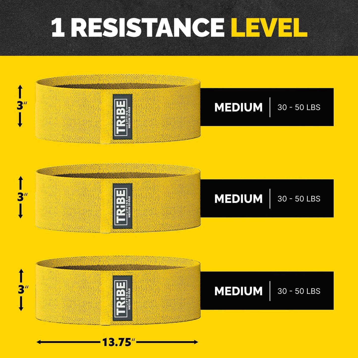 Tribe Lifting Resistance Bands for Working Out - 3 Pack Fabric Workout Bands for Women and Men - Booty Bands for Legs and Glute - Non Slip Exercise Bands Set for Squat Hip Thigh